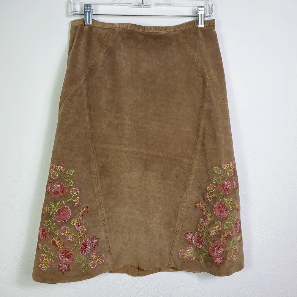 J.JILL LEATHER/SUEDE EMBROIDERED SKIRT